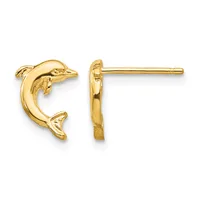 Gold Dolphin Post Earrings — 14 KT Yellow