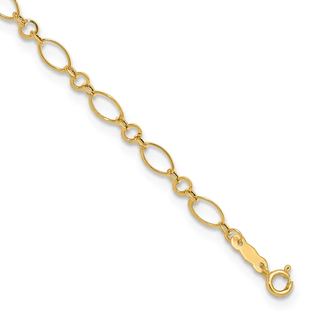Gold Fancy Link Anklets with 1 inch extensions — 9 in · 14 KT Yellow