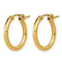 A pair of polished gold-colored hoop earrings with a smooth, rounded oval shape and post-and-clutch closures, shown from the front against a white background.