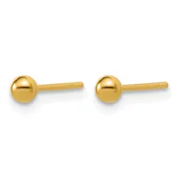 A pair of gold ball stud earrings with polished spherical tops and straight posts, shown from the front against a white background.