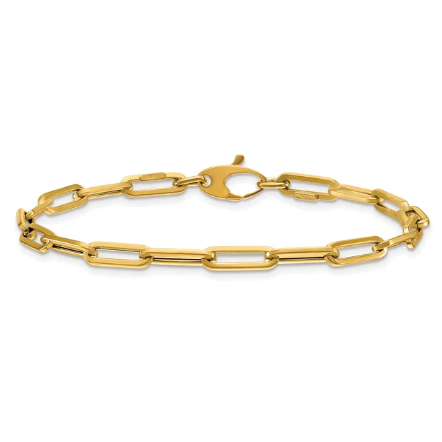 Gold-toned chain link bracelet with elongated oval links and a lobster claw clasp, displayed against a white background.