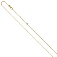 A delicate gold-toned chain bracelet with a lobster clasp and small circular link details displayed diagonally against a white background.
