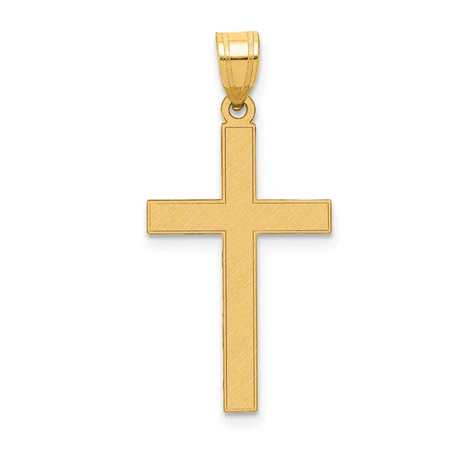 Gold Flat Etched Latin Cross Pendant — 14 KT Yellow · 15 x 25.5 mm