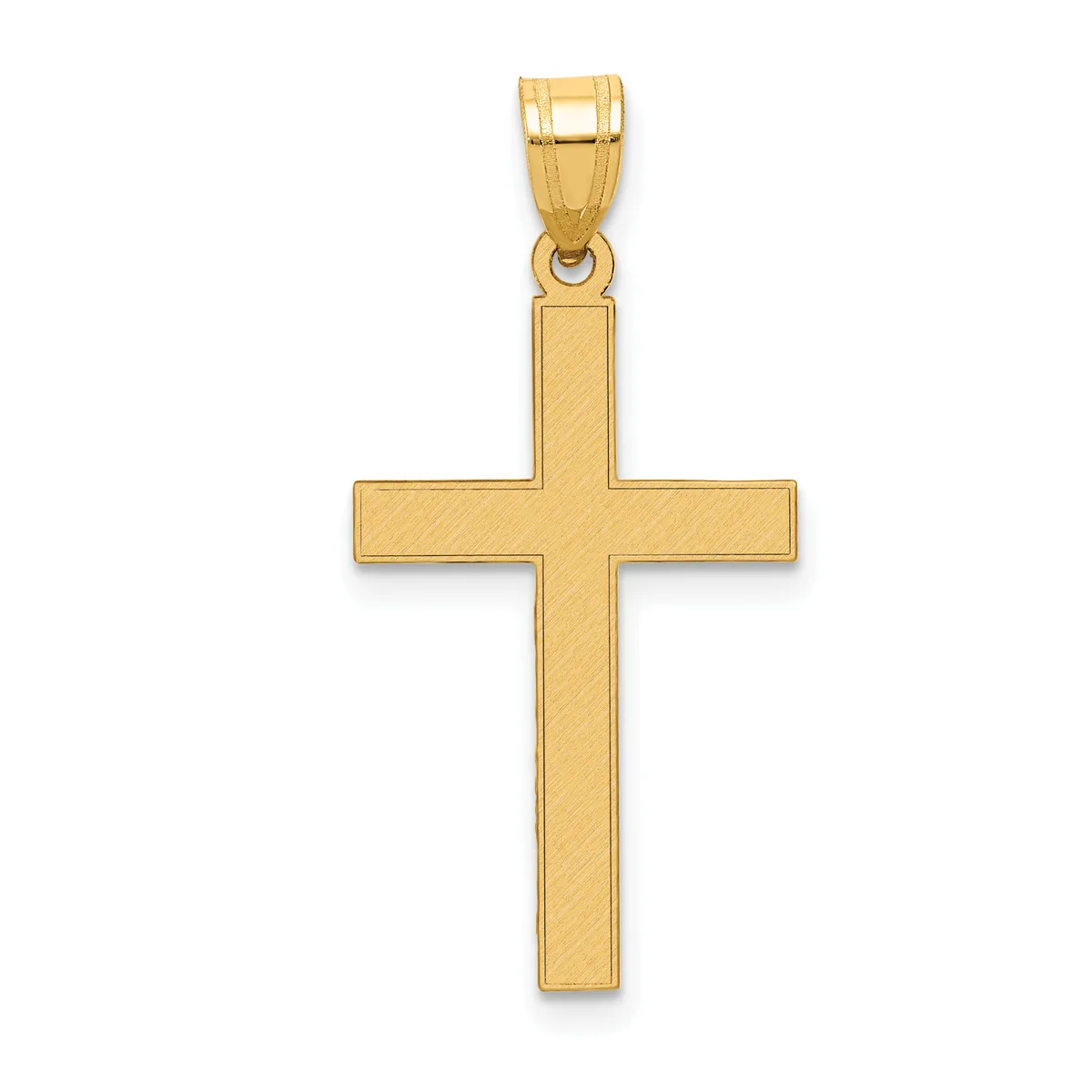 Gold Flat Etched Latin Cross Pendant — 14 KT Yellow · 15 x 25.5 mm