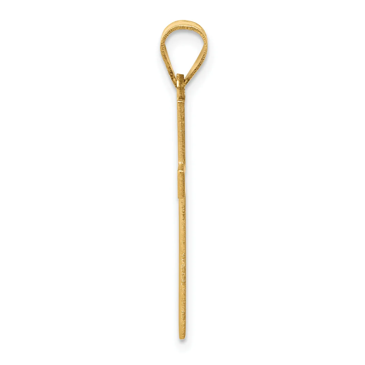 A long thin gold-toned metal stick with a loop at the top end and decorative banding near the loop, shown vertically against a white background.