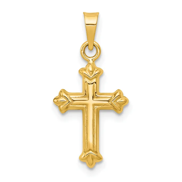 Gold Fleur de lis Cross Pendant — 14 KT Yellow · 10.45 x 16.7 mm
