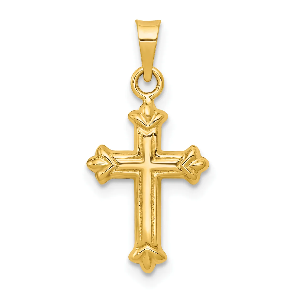 Gold Fleur de lis Cross Pendant — 14 KT Yellow · 10.45 x 16.7 mm