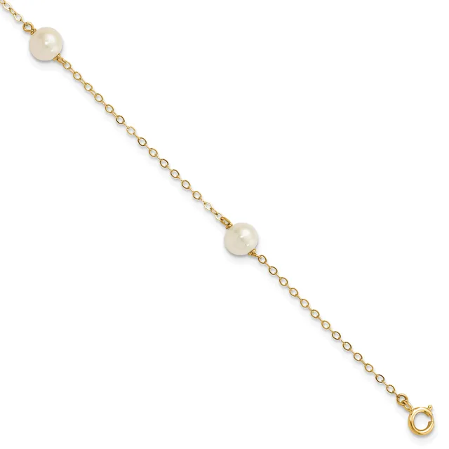 Gold Freshwater Cultured White Near Rounded Bracelets — 7.25 in · 14 KT Yellow