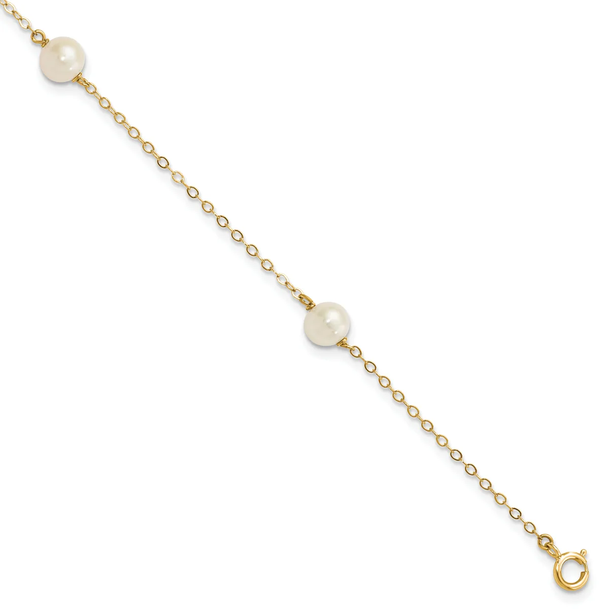 Gold Freshwater Cultured White Near Rounded Bracelets — 7.25 in · 14 KT Yellow