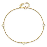 Gold-toned chain anklet with three decorative fan-shaped stations and a small heart charm at the center, displayed against a white background.