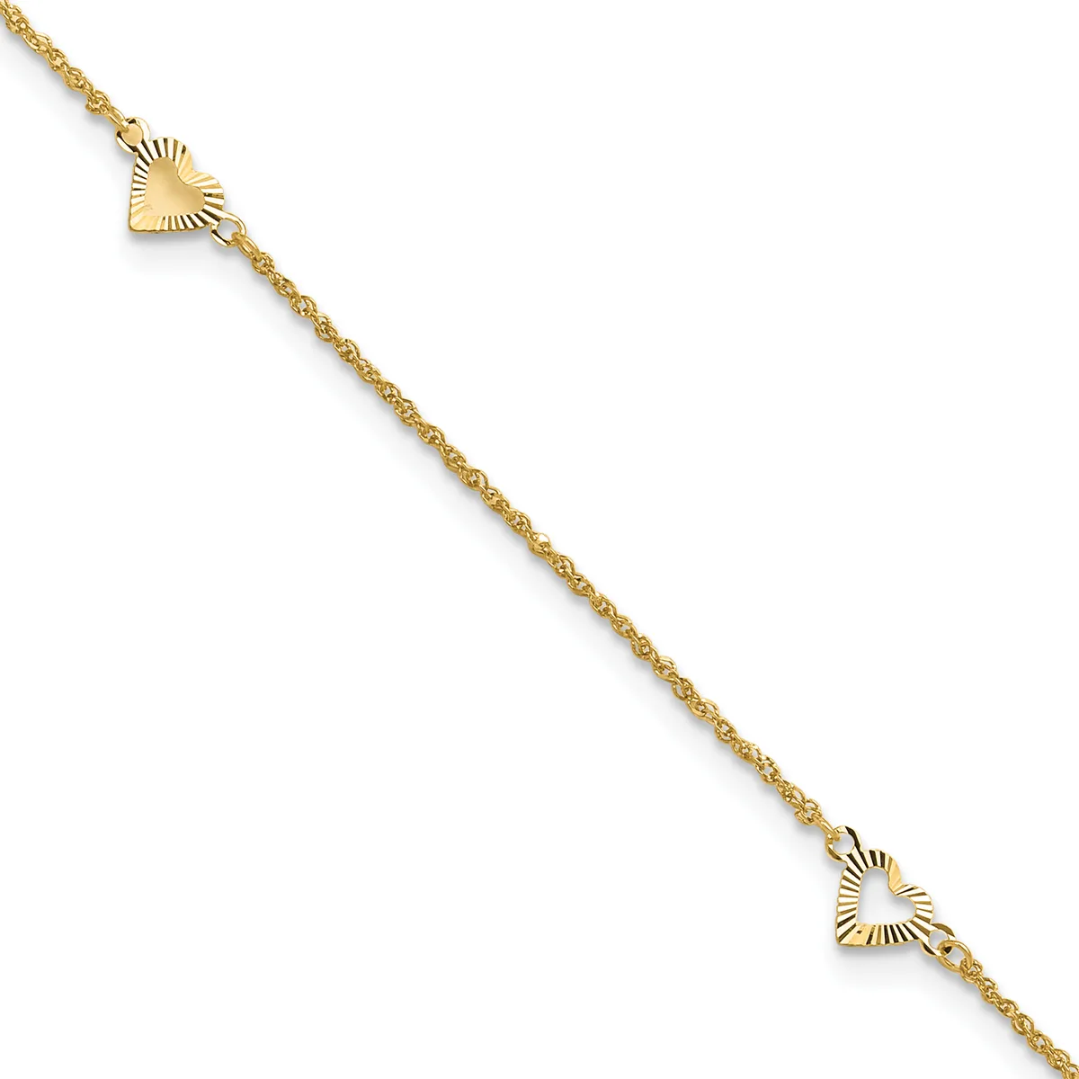 Gold Heart Anklets — 9 in · 14 KT Yellow