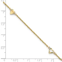 Gold-toned chain bracelet with two small fan-shaped pendants, displayed against a ruler showing approximately 2.5 inches in length.