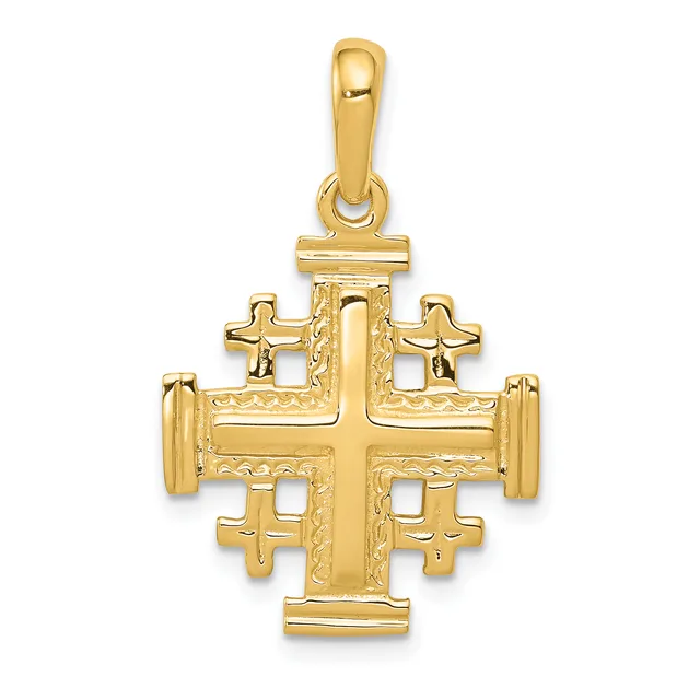 Gold Jerusalem Cross Pendant — 14 KT Yellow · 24 x 23 mm