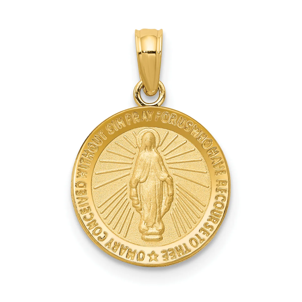 Gold Miraculous Medal Pendants — 14 KT Yellow · 12.8 x 12.5 mm