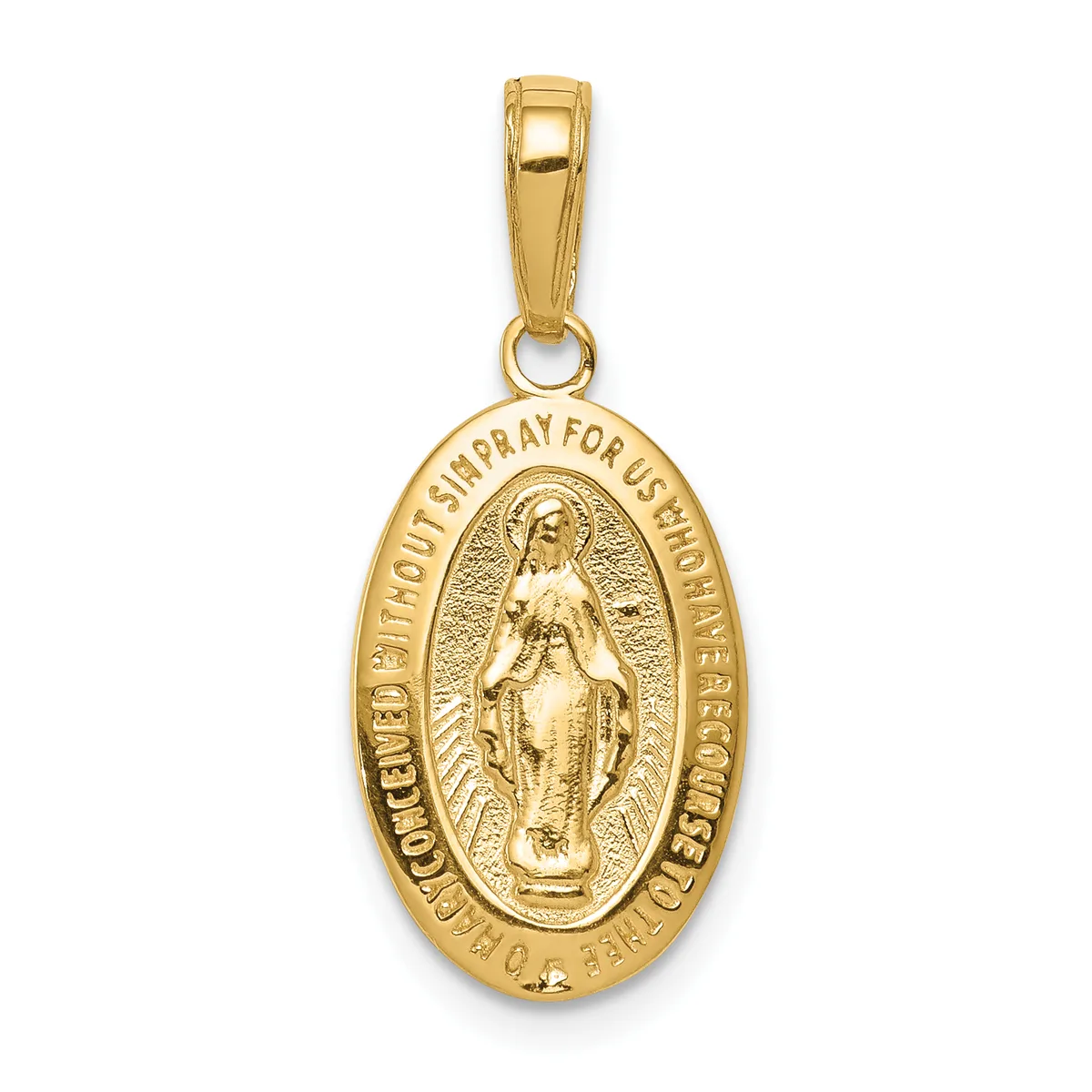 Gold Miraculous Medal Pendants — 10 KT Yellow · 11 x 18 mm