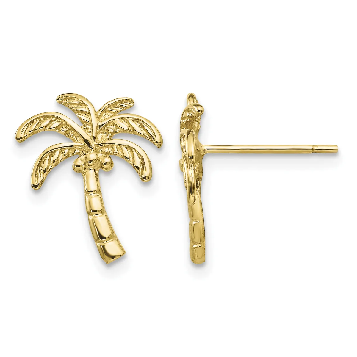 Gold Palm Tree Post Earrings — 14 KT Yellow