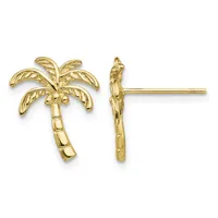 Gold Palm Tree Post Earrings — 14 KT Yellow