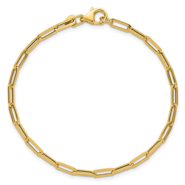 Gold-toned paperclip chain bracelet with an open rectangular link design and a lobster claw clasp, displayed against a white background.