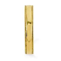 A polished yellow gold band ring with decorative beaded edges on both sides, shown against a white background.