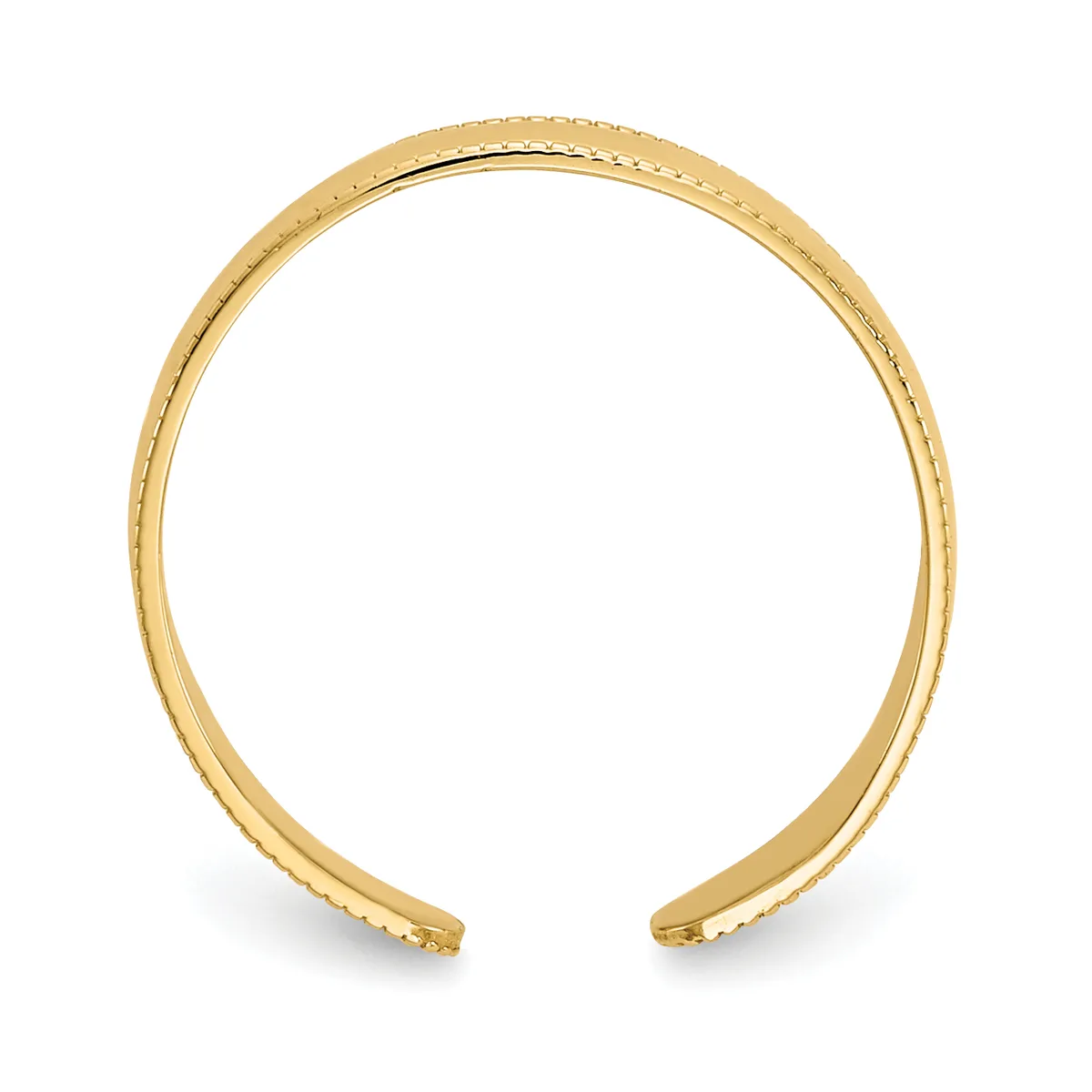 A gold-toned open cuff bracelet with a textured beaded edge detail, shown against a white background.