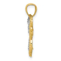 A two-tone gold pendant charm featuring a textured cylindrical body with diamond accents, suspended from a rounded bail loop.