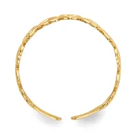 A gold-colored open cuff bracelet with a textured hammered surface, shown against a white background.