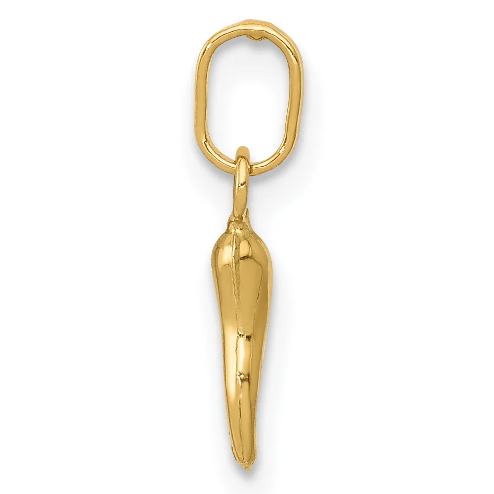 A gold-toned metal keychain pendant consisting of an elongated oval loop at the top connected to a tapered, pointed charm below.
