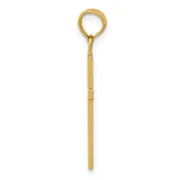 A gold-toned elongated pendant with a loop at the top and a cylindrical shaft with subtle segmented details along its length.