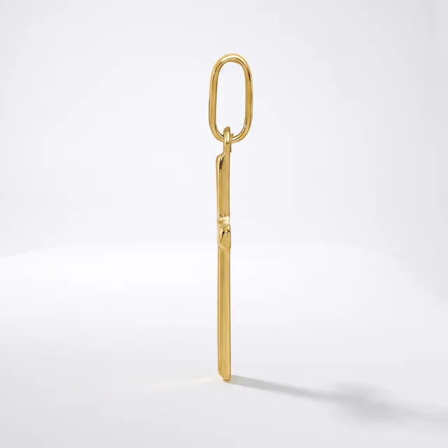 A gold-colored elongated oval link chain attachment with a straight stem, displayed vertically against a white background.