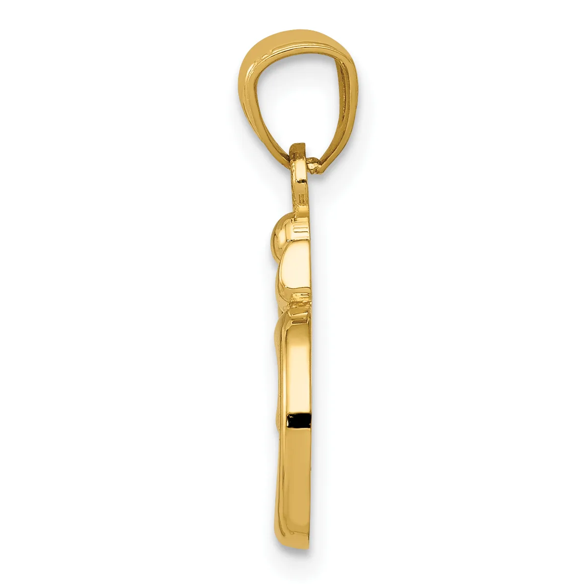A gold-toned metal pendant charm featuring a rectangular polished bar hanging from a rounded loop with an attached clasp mechanism.