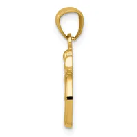 A gold-toned metal pendant charm featuring a rectangular polished bar hanging from a rounded loop with an attached clasp mechanism.