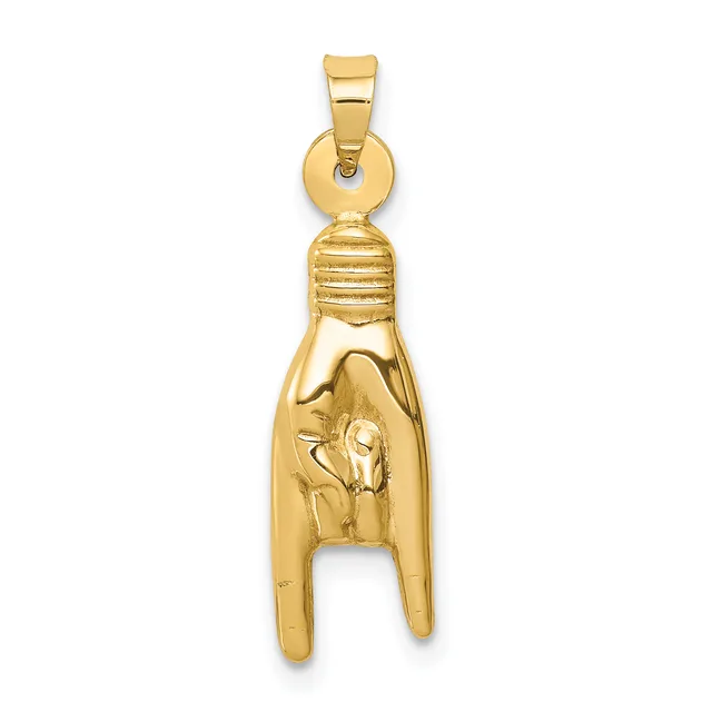Gold Rock On Hand Sign Pendant — 14 KT Yellow · 6.8 mm