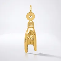 Gold-toned metal charm shaped like a wishbone with a circular disc top and wrapped detail at the neck, suspended from a loop.