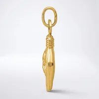A gold peanut-shaped pendant with vertical ridged detailing, suspended from a gold oval loop against a white background.