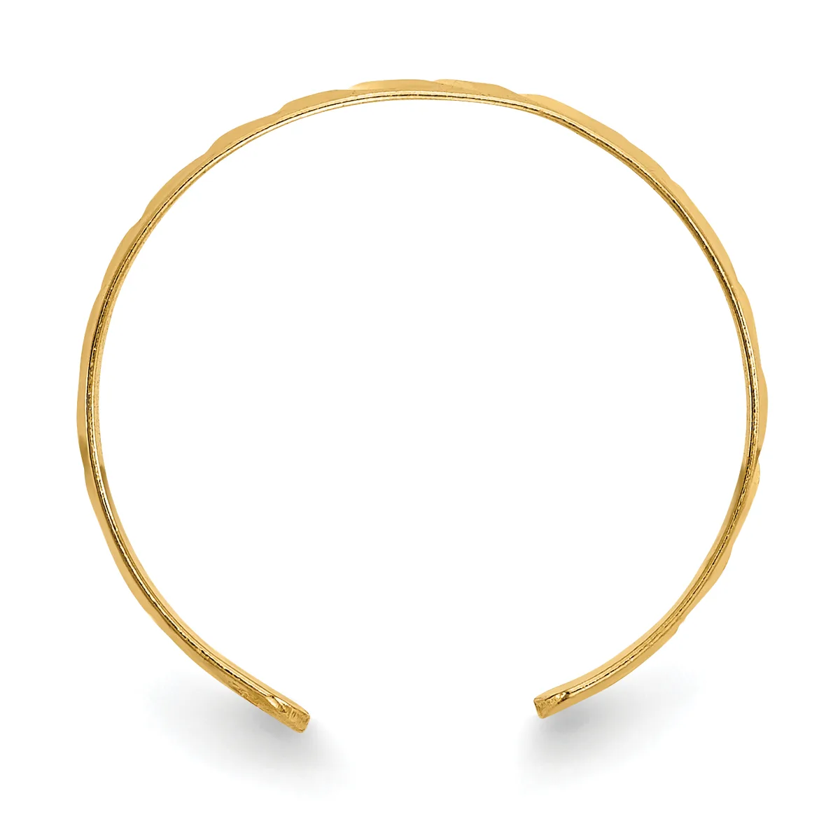 A gold-toned open cuff bracelet with a textured surface, shown against a white background.