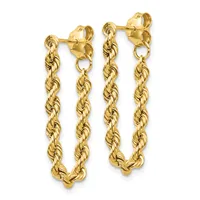 Pair of gold-toned rope-textured hoop earrings with stud posts displayed against a white background.