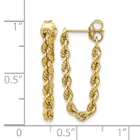 Gold twisted rope earrings with a U-shaped dangle design, shown next to a ruler for scale.