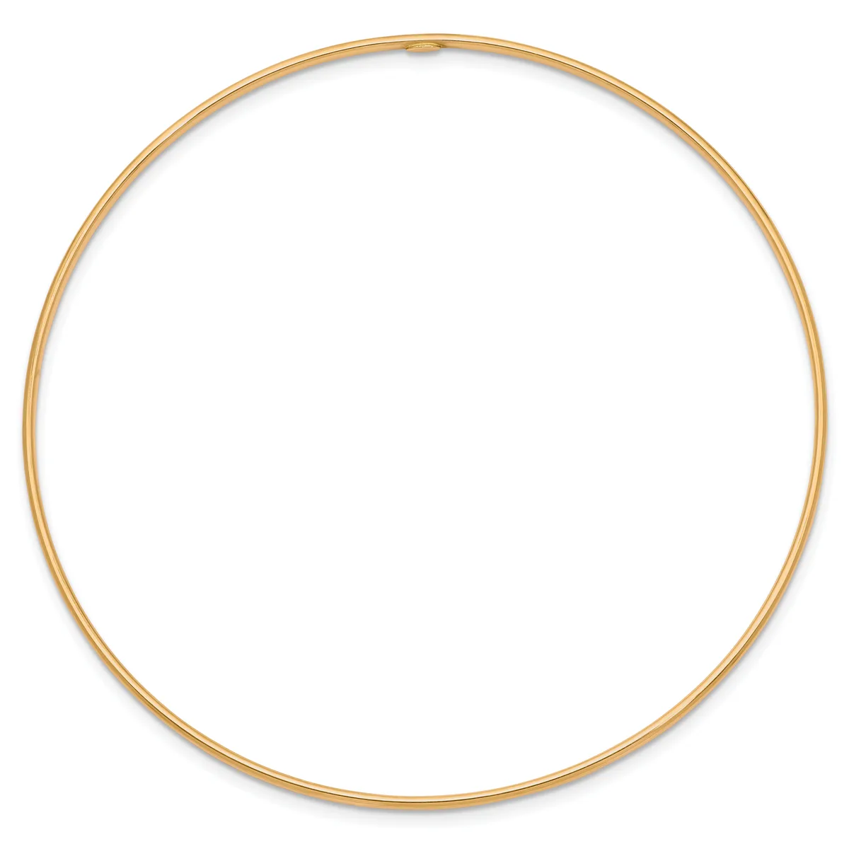 A plain golden circular bangle bracelet displayed against a white background.