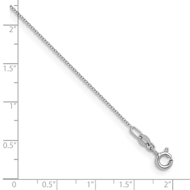 Silver chain necklace with lobster clasp, displayed against a ruler showing approximately two inches in length.