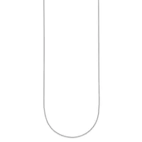 A long silver chain necklace with a fine link design, displayed against a white background.