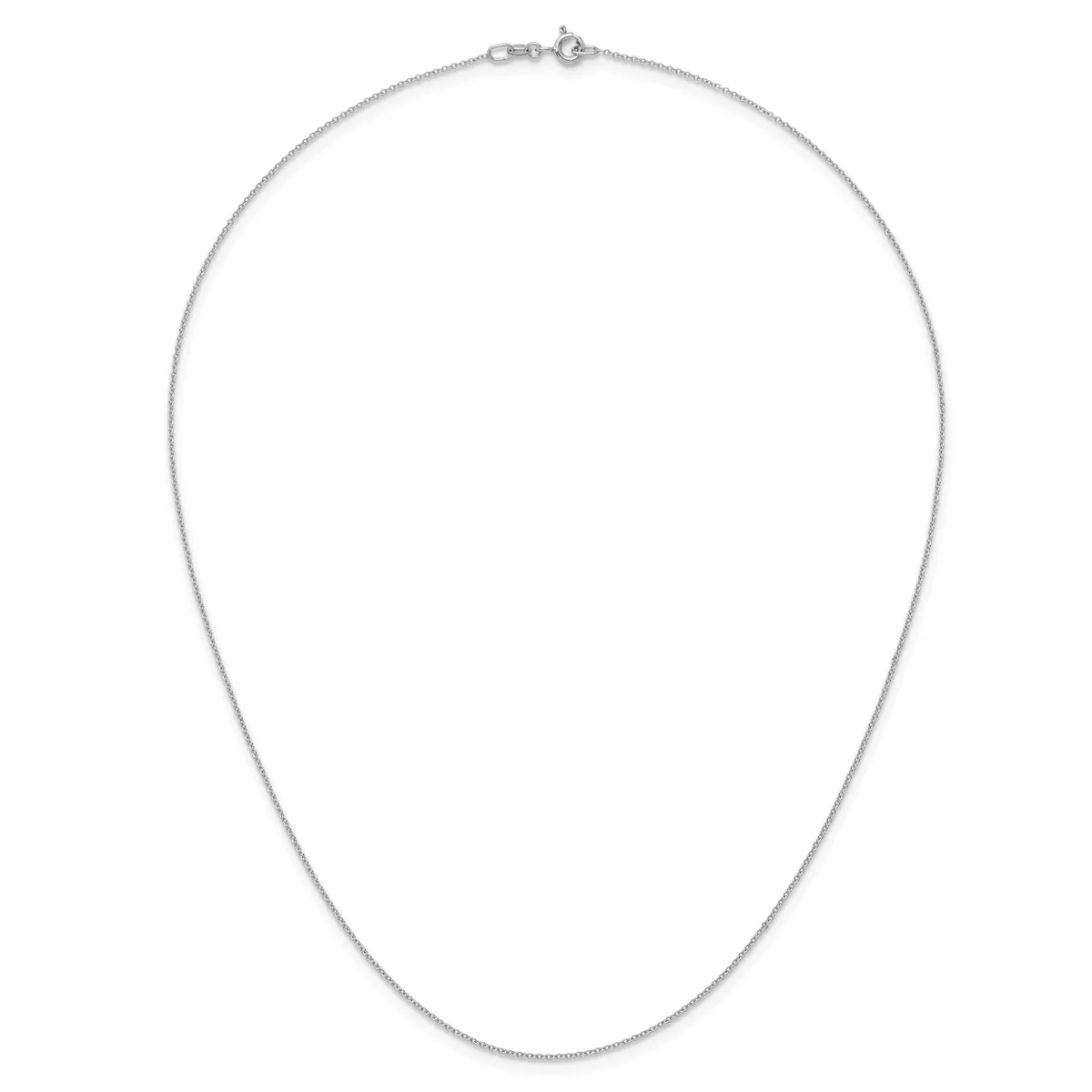 A delicate silver chain necklace with a lobster clasp, displayed laid out against a white background.