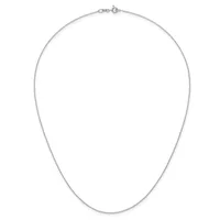 A delicate silver chain necklace with a lobster clasp, displayed laid out against a white background.