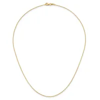 A delicate gold chain necklace with a small lobster clasp, displayed against a white background.