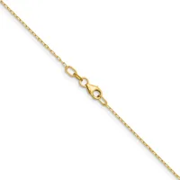 A thin gold chain with a lobster claw clasp, displayed diagonally against a white background.