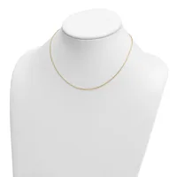 A delicate gold-toned chain necklace displayed on a white mannequin bust against a white background.