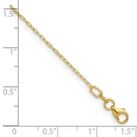 Gold-toned chain necklace with lobster claw clasp, displayed against a ruler showing approximately 1.5 inches in length.