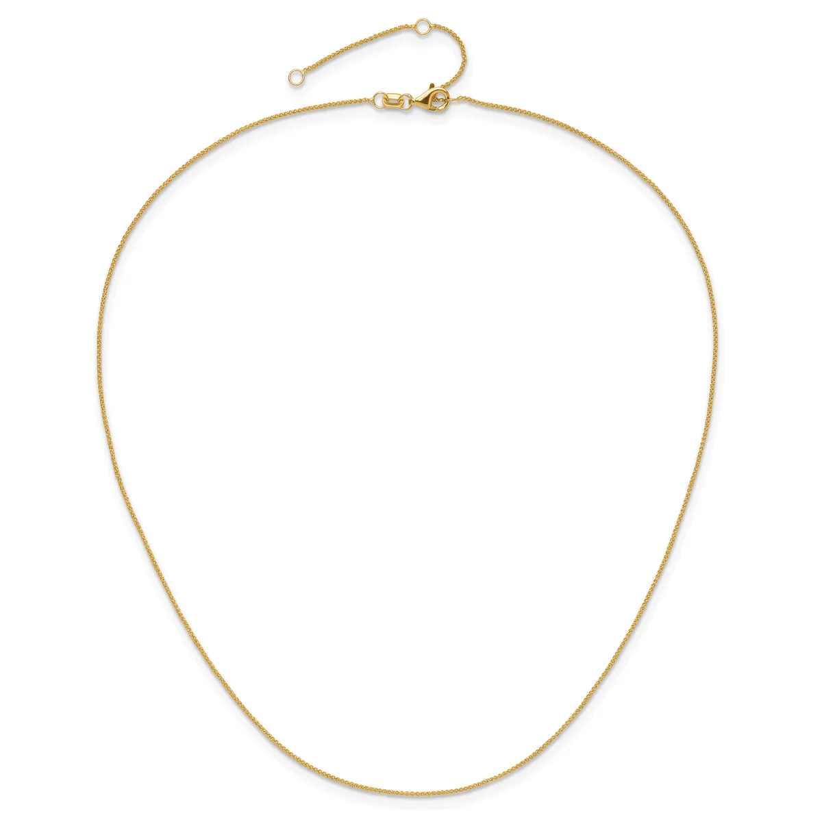 Gold-toned chain necklace with a lobster clasp and small adjustable loop at the top, displayed against a white background.