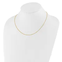 A thin gold-toned snake chain necklace displayed on a white mannequin bust.