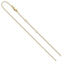 A thin gold chain with a lobster clasp at the top and two small circular link accents spaced along its length.