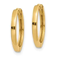 A pair of polished gold hoop earrings with a smooth rounded rectangular profile, shown from the front against a white background.